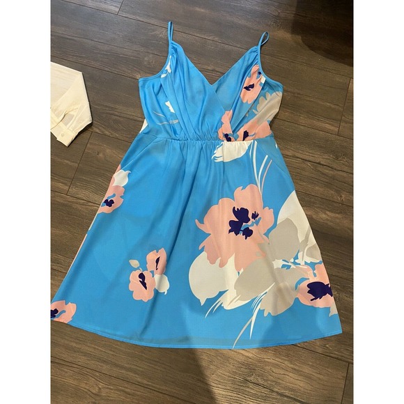Yumi Kim Floral Blue Spaghetti Strap Dress ~M - Picture 3 of 5